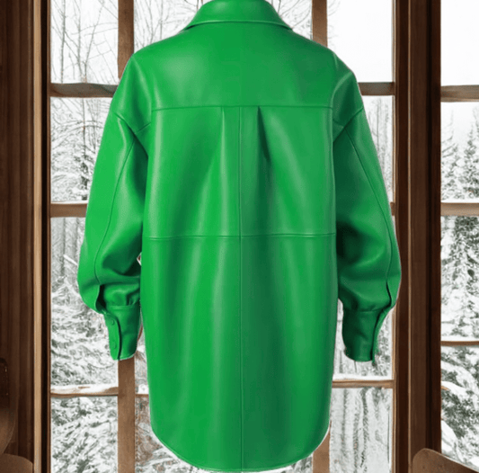 Kurtka skórzana damska koszula ze skóry zielona-LEU. Kurtka ze skóry damska wiosenna, jesienna.