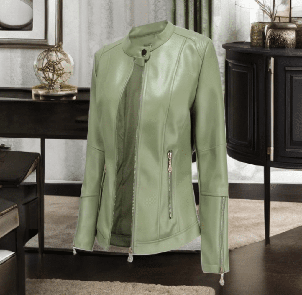 Kurtka skórzana damska oliwkowa z eko skóry,TESSA-LEU. Kurtka ze skóry wiosenna, jesienna, przejściowa. 