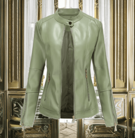 Kurtka skórzana damska oliwkowa z eko skóry,TESSA-LEU. Kurtka ze skóry wiosenna, jesienna, przejściowa. 