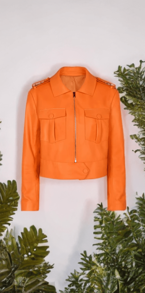 Kurtka skórzana damska pomarańczowa ze skóry naturalnej, MIA - LEU