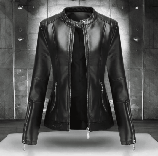 Kurtka skórzana damska z eko skóry czarna, TESSA-LEU. Kurtka ze skóry damska wiosenna, jesienna, przejściowa. 
