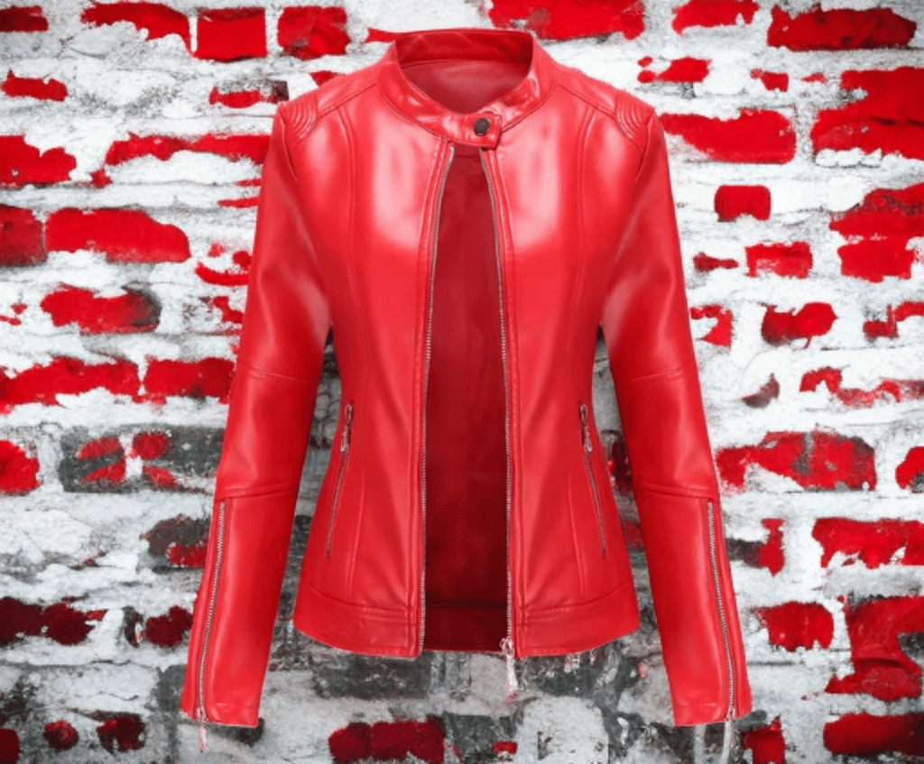 Kurtka skórzana damska z eko skóry czerwona,TESSA-LEU. Kurtka Ze skóry damska wiosenna, jesienna, przejściowa.