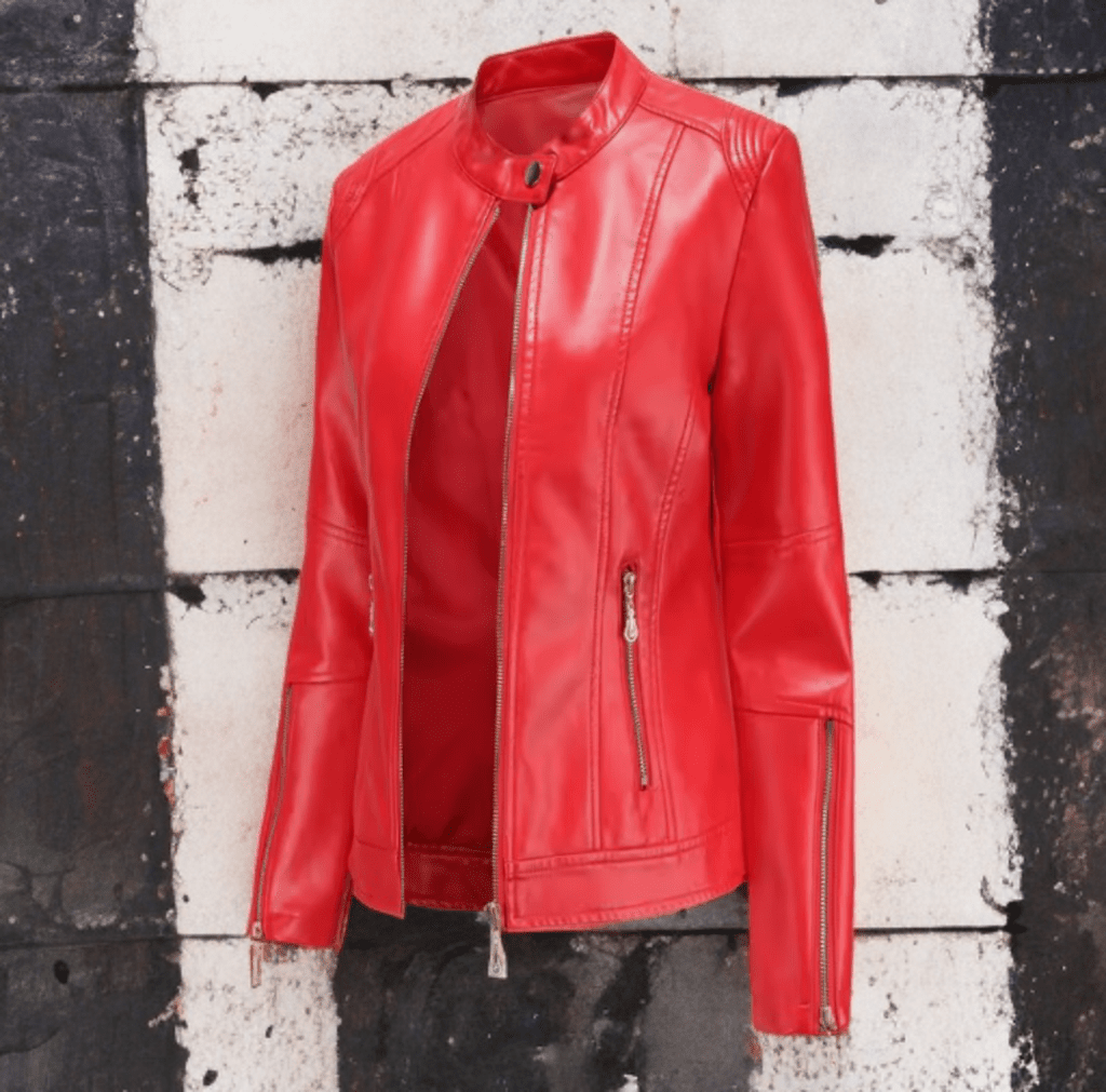 Kurtka skórzana damska z eko skóry czerwona,TESSA-LEU. Kurtka Ze skóry damska wiosenna, jesienna, przejściowa.