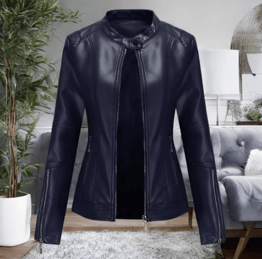 Kurtka skórzana damska z eko skóry granatowa,TESSA-LEU. Kurtka ze skóry damska wiosenna, jesienna, przejściowa. 