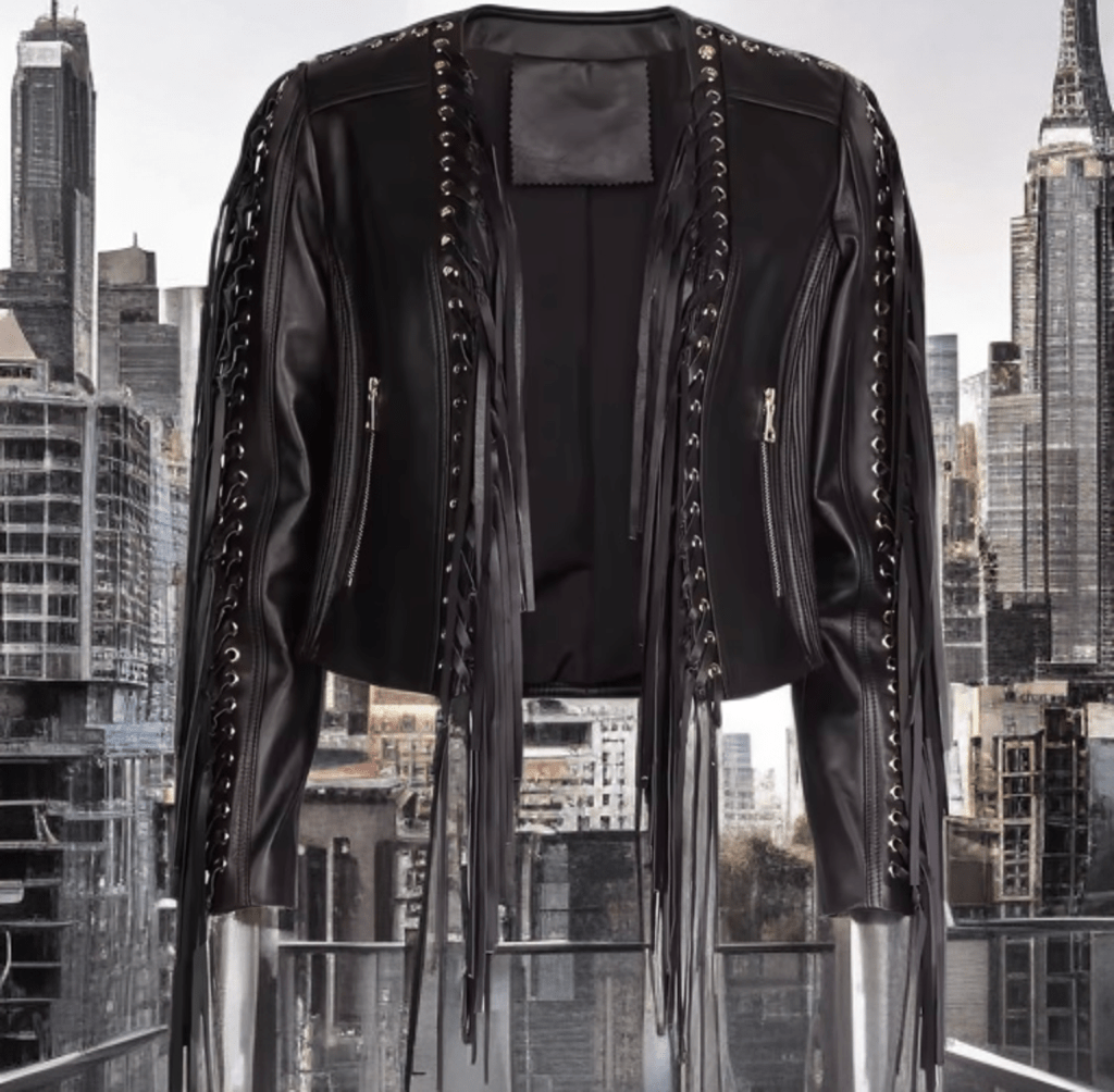 Kurtka skórzana damska z frędzlami ze skóry naturalnej. Kurta damska wiosenna, jesienna, przejściowa.