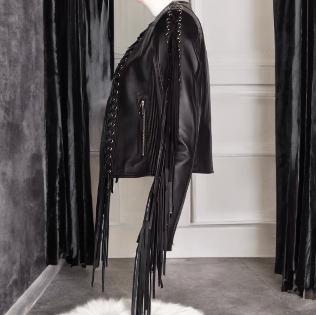 Kurtka skórzana damska z frędzlami ze skóry naturalnej. Kurta damska wiosenna, jesienna, przejściowa.