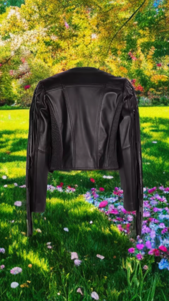 Kurtka skórzana damska z frędzlami ze skóry naturalnej - LEU