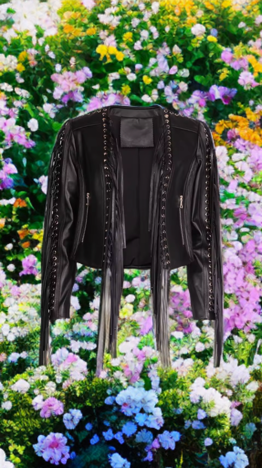 Kurtka skórzana damska z frędzlami ze skóry naturalnej - LEU