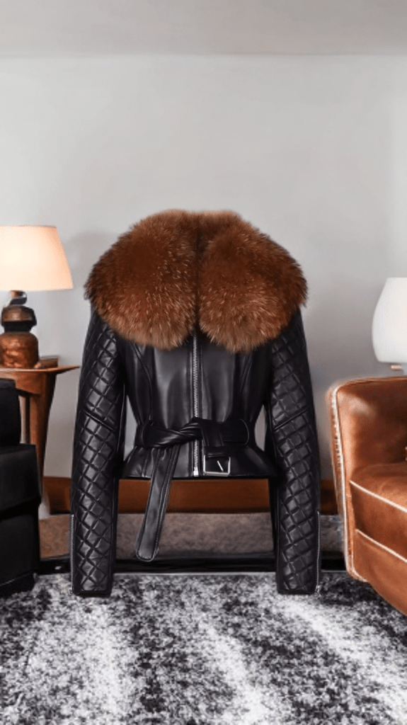 Kurtka skórzana damska z jenota, jenotem czarna DAYSE - LEU