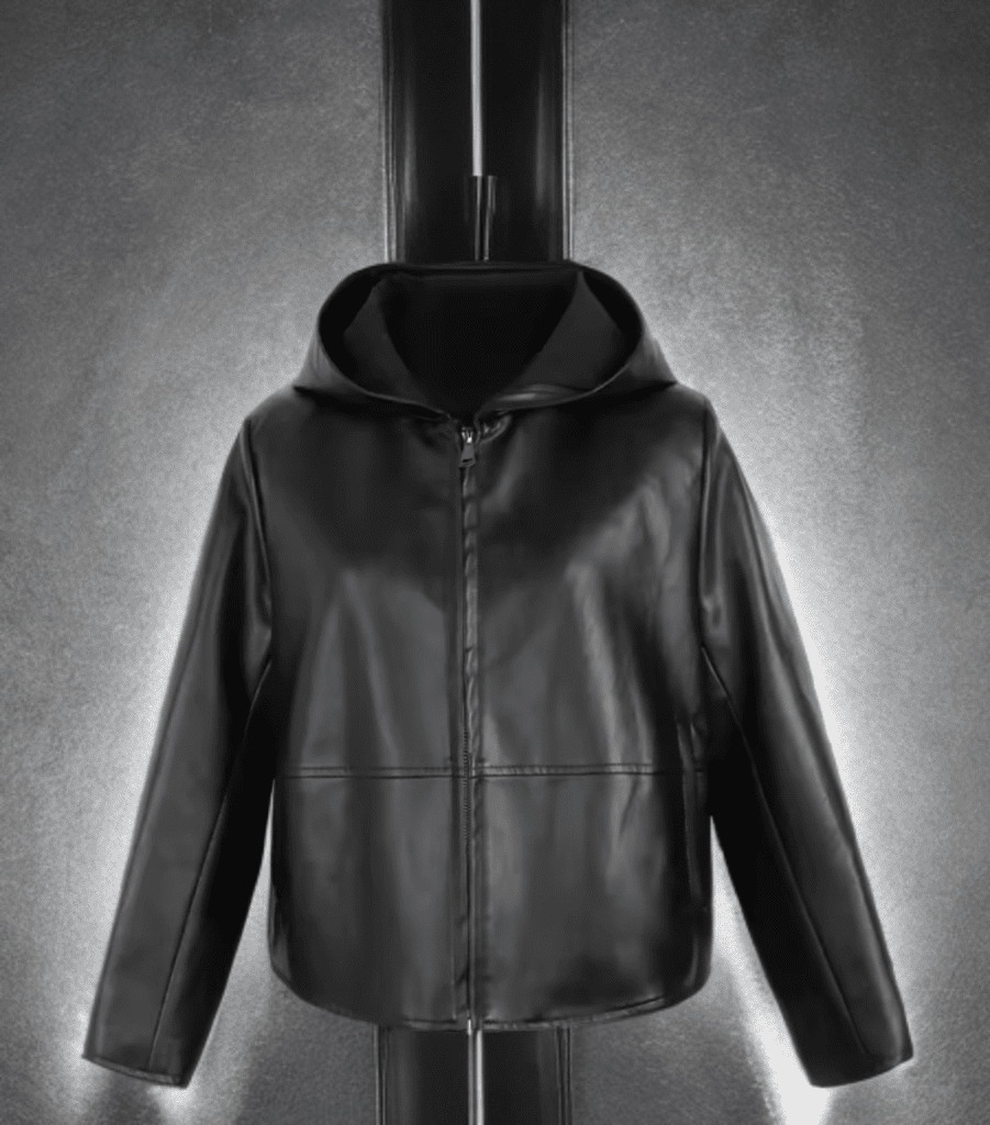 Kurtka skórzana damska z kapturem czarna - LEU