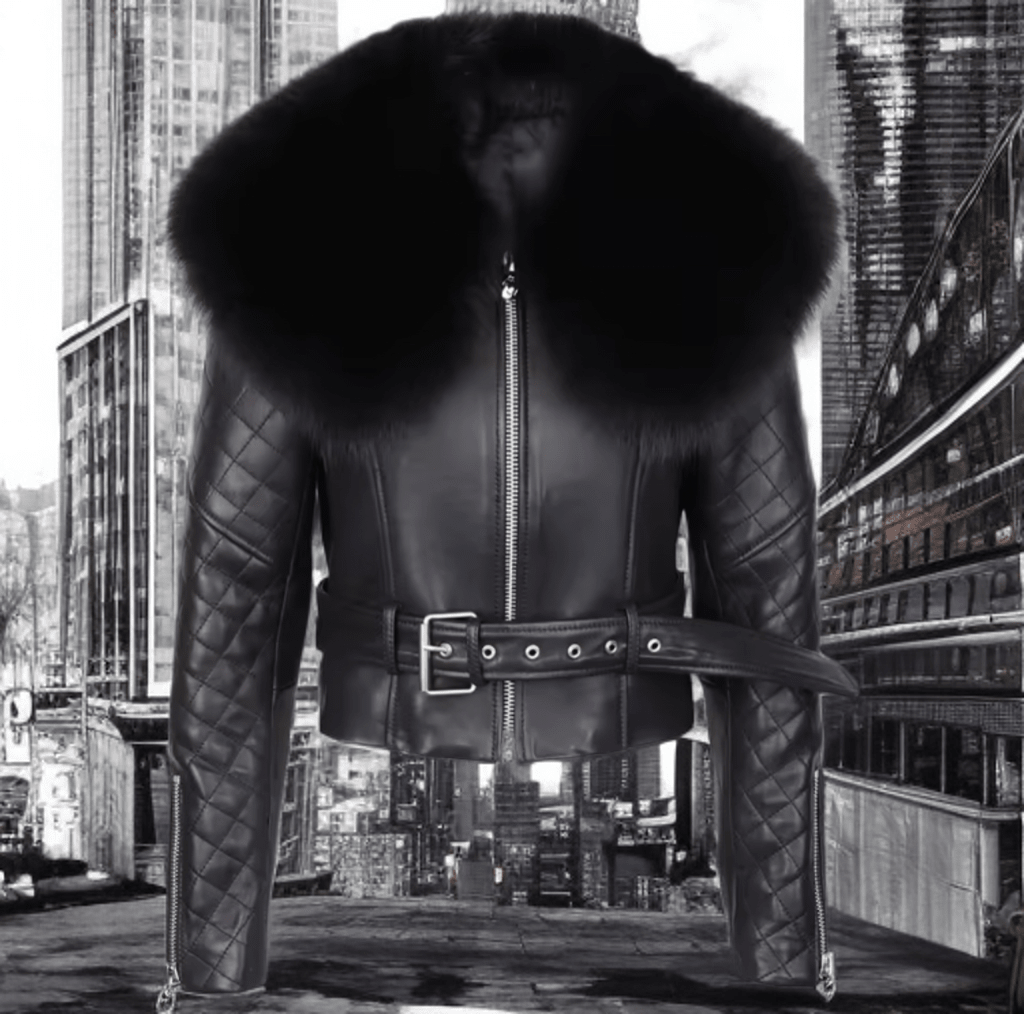 Kurtka skórzana damska z lisa, lisem czarna DAYSE - LEU