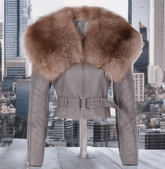 Kurtka skórzana damska z lisa, lisem mokka DAYSE - LEU