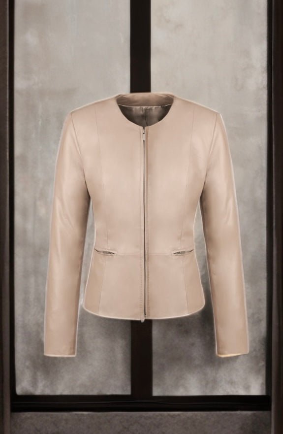 Kurtka skórzana damska z naturalnej skóry latte INEZ od LEU. Kurtka ze skóry damska wiosenna, jesienna, przejściowa