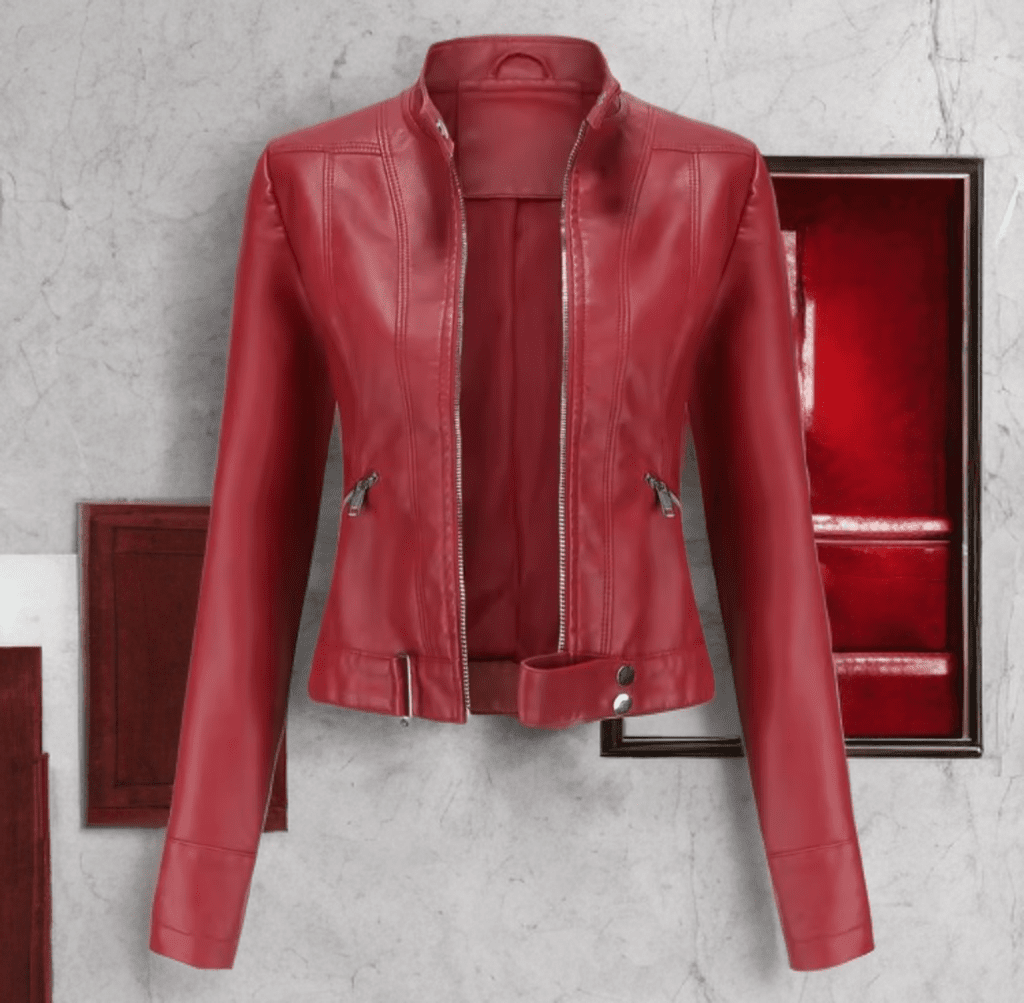 Kurtka skórzana damska ze skóry bordowa,BIKE - 2 - LEU
