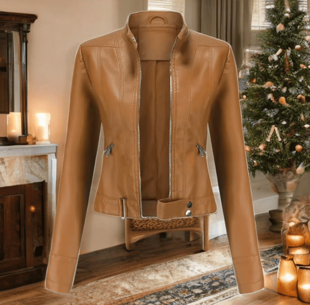 Kurtka skórzana damska ze skóry brązowy karmel,BIKE - 2 - LEU