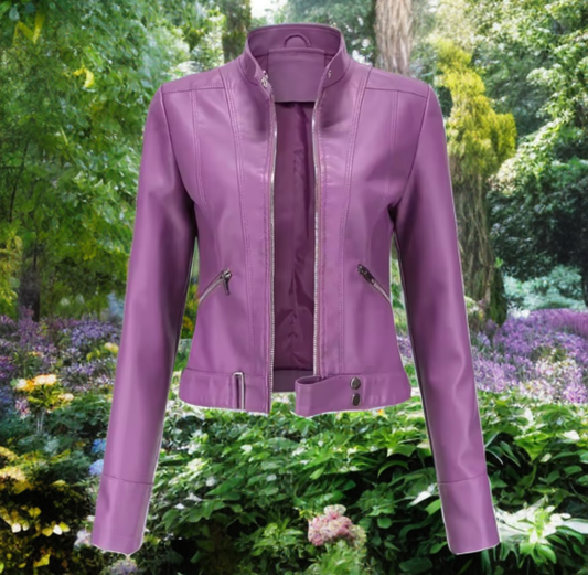 Kurtka skórzana damska ze skóry fioletowa,BIKE - 2 - LEU