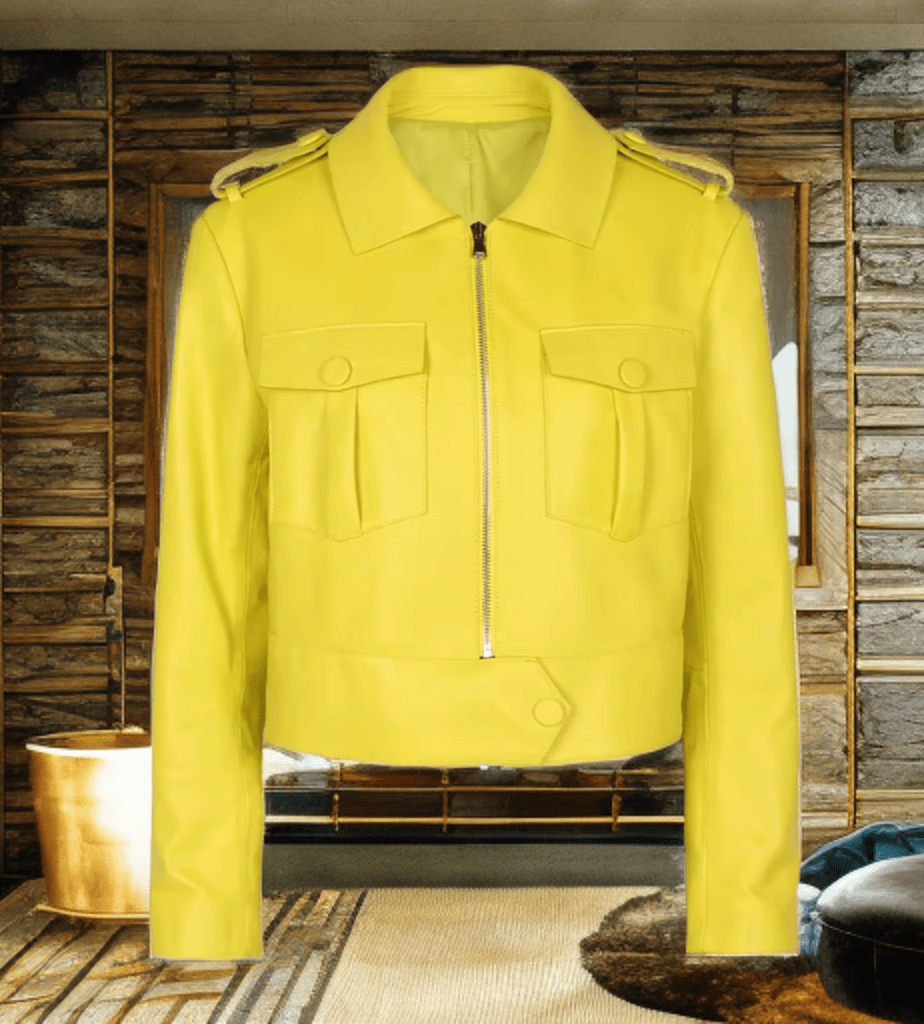 Kurtka skórzana damska żółta od LEU - LEU