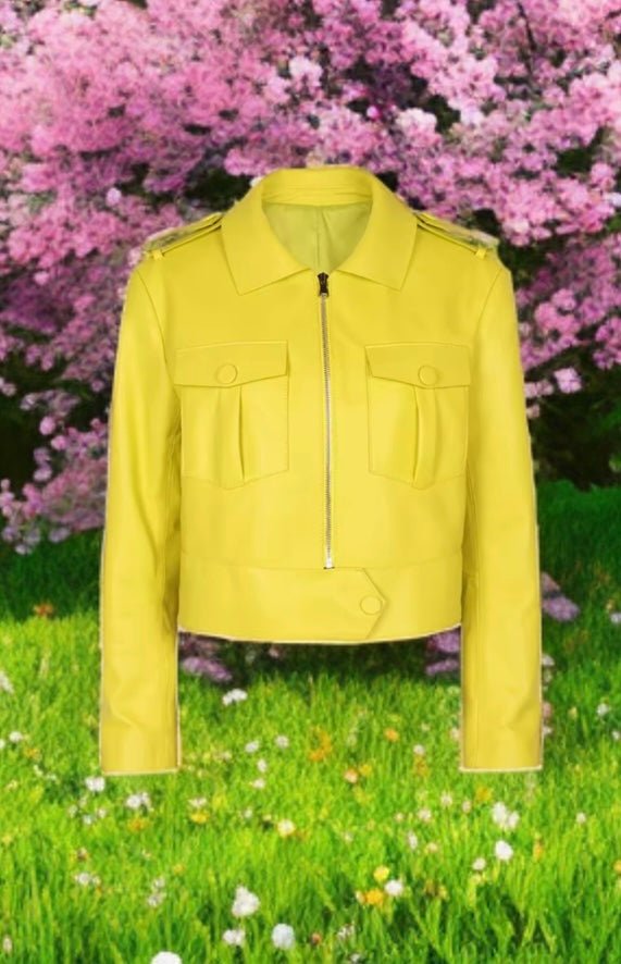 Kurtka skórzana damska żółta ze skóry naturalnej, MIA - LEU