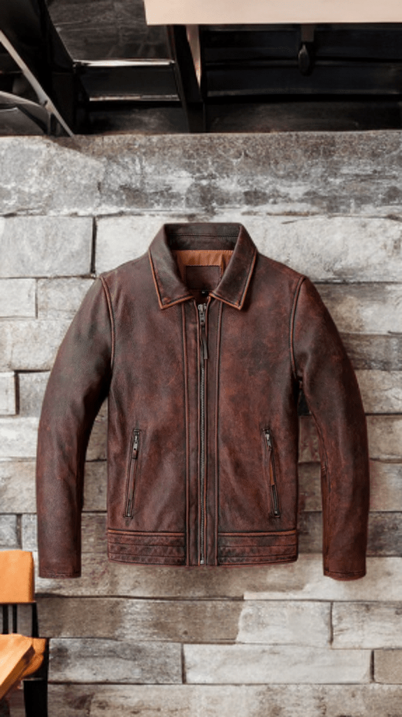 Kurtka skórzana męska brązowa z naturalnej skóry,RALFF - LEU