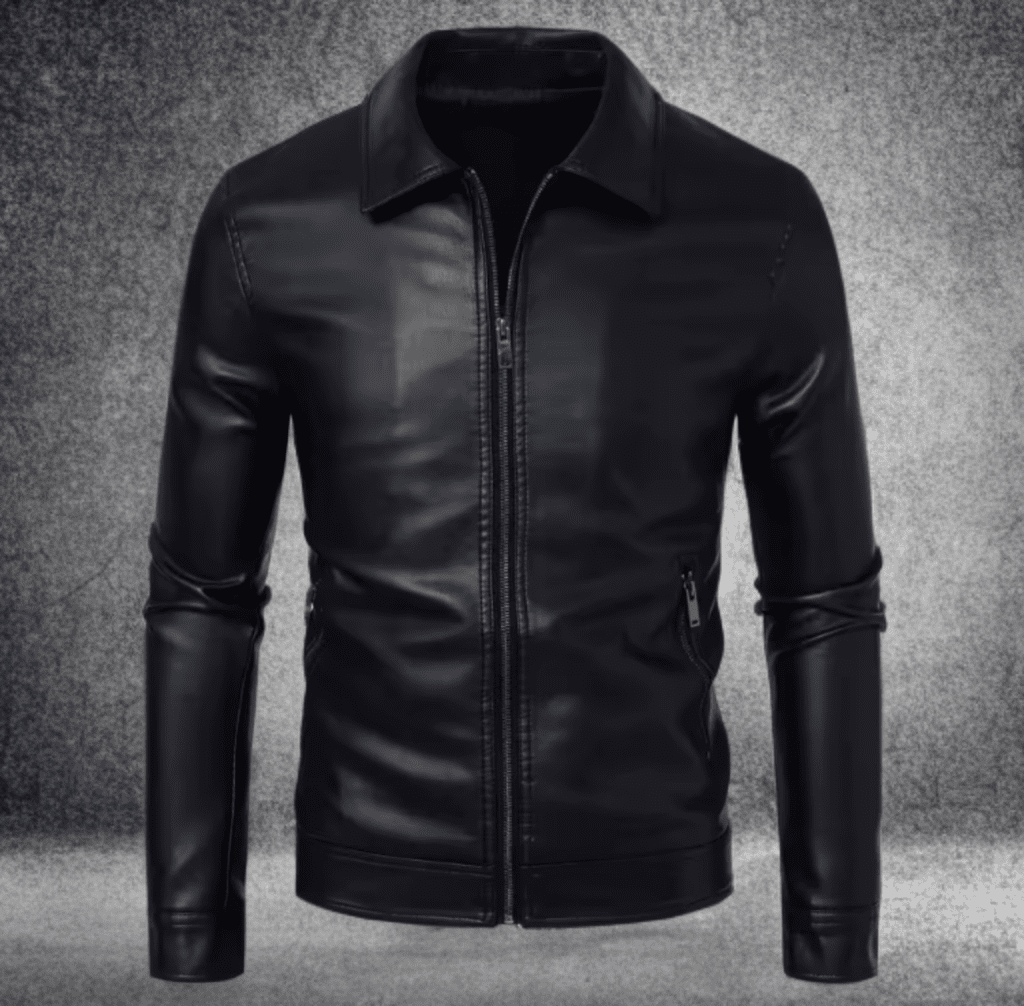 Kurtka skórzana męska czarna ze skóry z kołnierzem - LEU