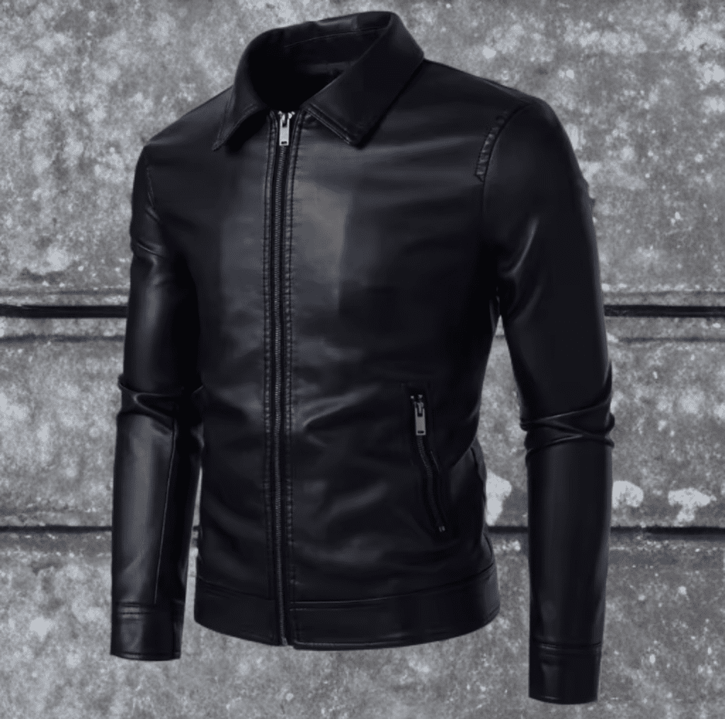 Kurtka skórzana męska czarna ze skóry z kołnierzem - LEU