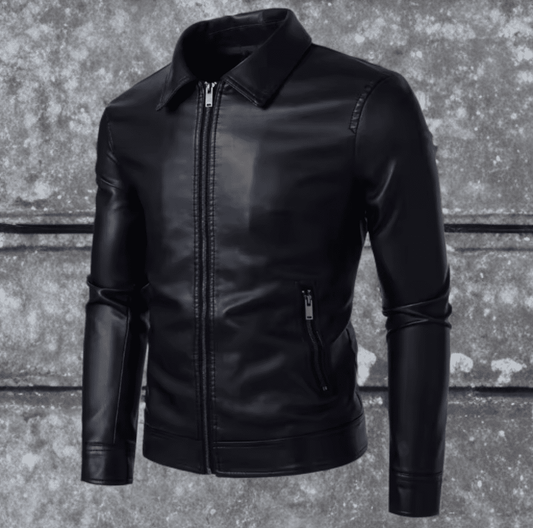 Kurtka skórzana męska czarna ze skóry z kołnierzem - LEU