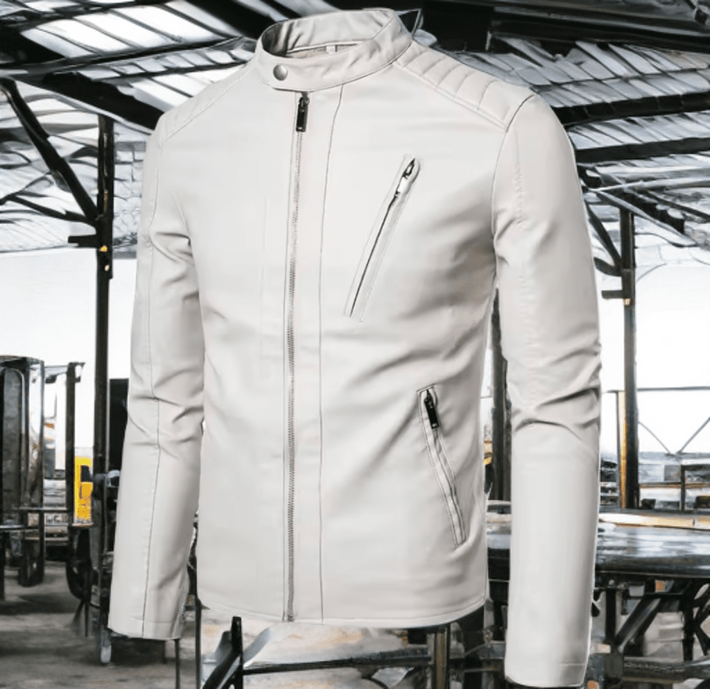 Kurtka skórzana męska ze skóry eko biała,PAOLO