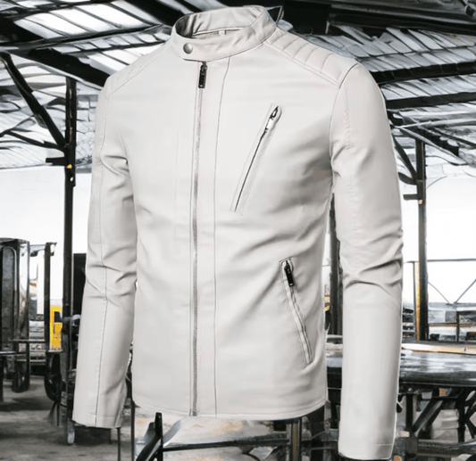 Kurtka skórzana męska ze skóry eko biała,PAOLO