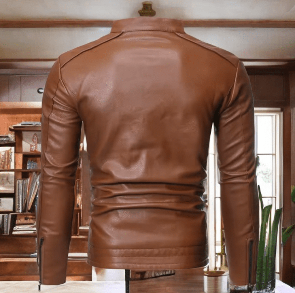 Kurtka skórzana męska ze skóry eko brązowa, GOSH