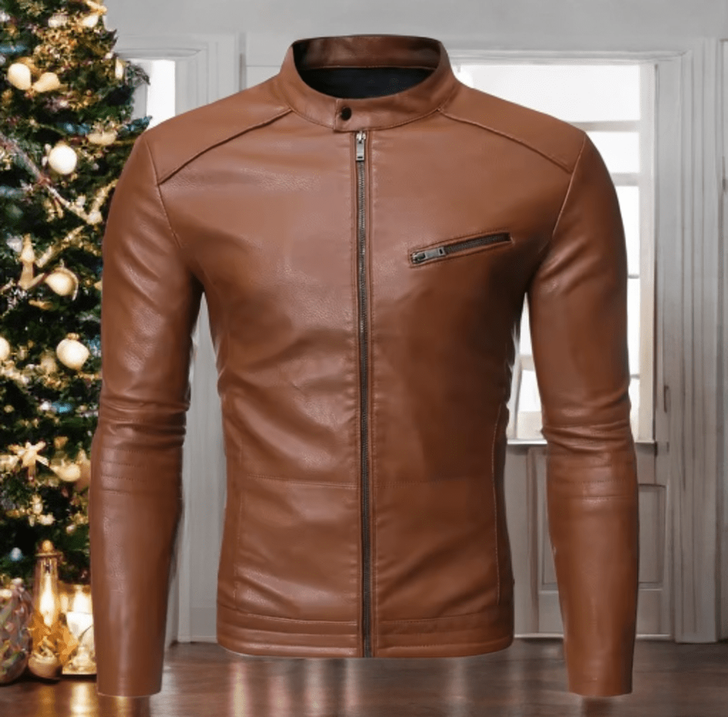 Kurtka skórzana męska ze skóry eko brązowa, GOSH