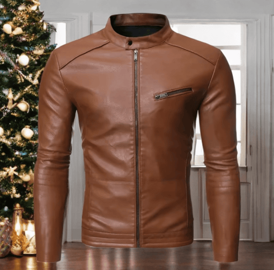 Kurtka skórzana męska ze skóry eko brązowa, GOSH
