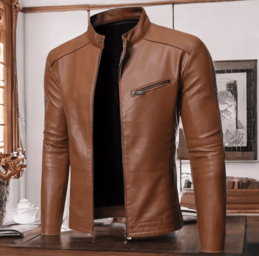 Kurtka skórzana męska ze skóry eko brązowa, GOSH