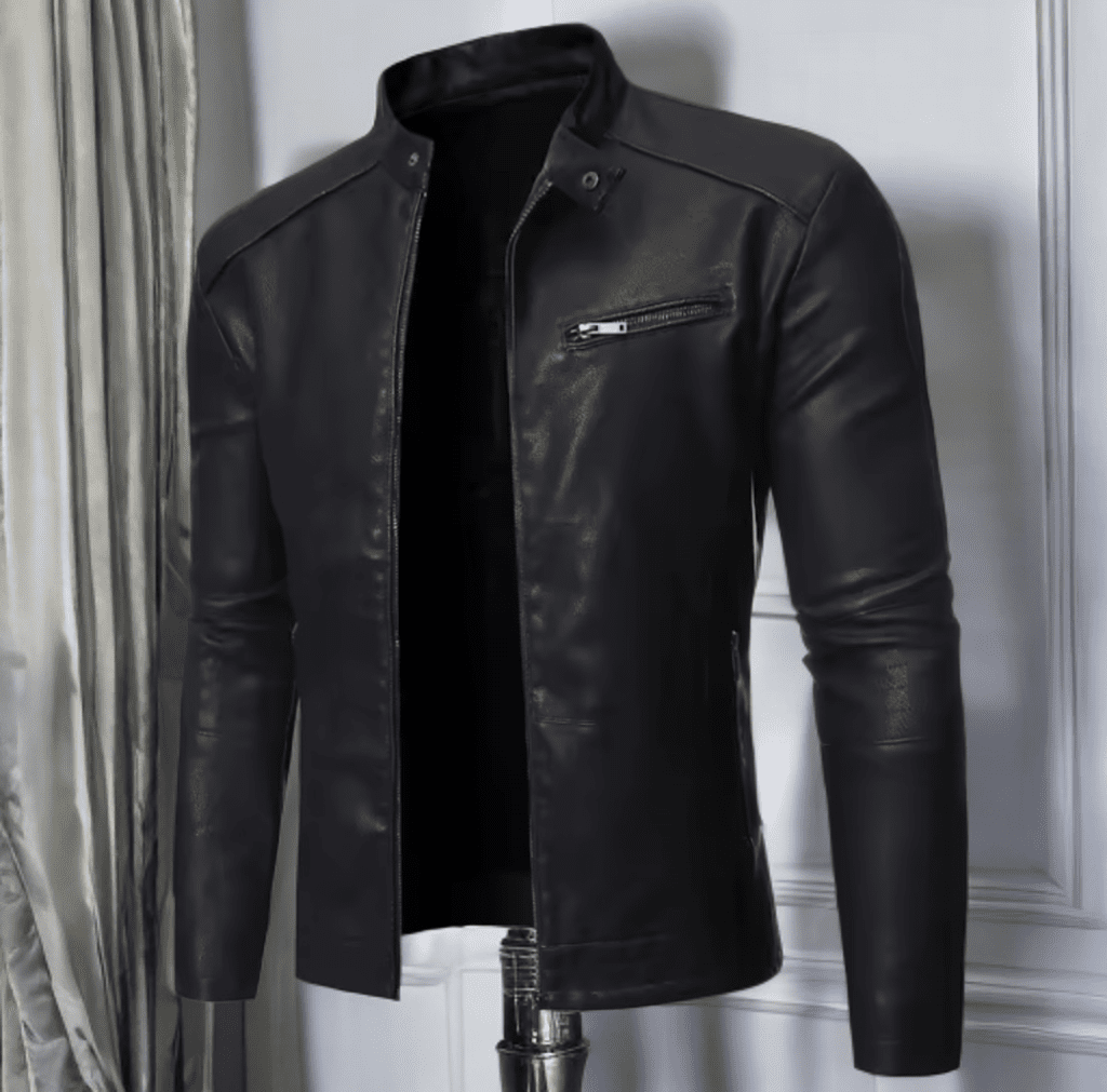 Kurtka skórzana męska ze skóry eko czarna, GOSH