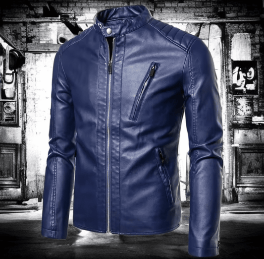 Kurtka skórzana męska ze skóry eko niebieska,PAOLO