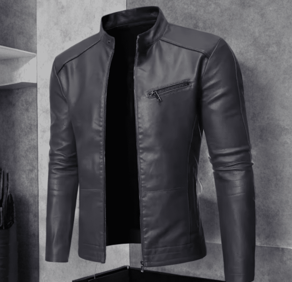 Kurtka skórzana męska ze skóry eko szary, GOSH