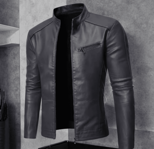 Kurtka skórzana męska ze skóry eko szary, GOSH