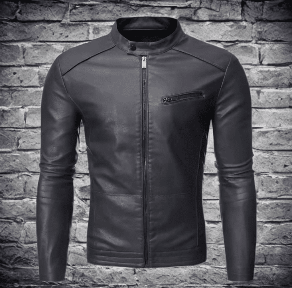 Kurtka skórzana męska ze skóry eko szary, GOSH