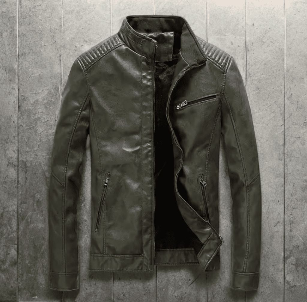 Kurtka skórzana męska ze skóry eko zielona,GREY - LEU