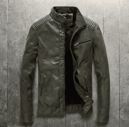 Kurtka skórzana męska ze skóry eko zielona,GREY - LEU