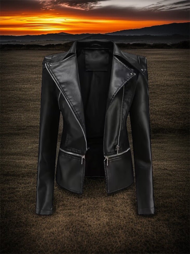 Kurtka skórzana ramoneska czarna ze skóry damska 2W1 - LEU