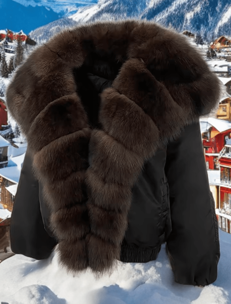 Kurtka z futra lisa naturalnego bomberka czarna, SAGA - LEU