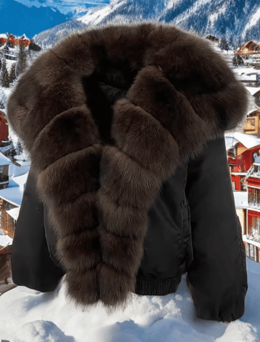 Kurtka z futra lisa naturalnego bomberka czarna, SAGA - LEU