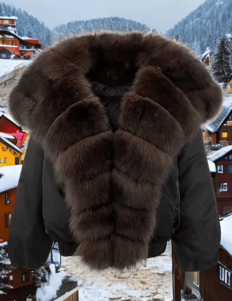 Kurtka z futra lisa naturalnego bomberka czarna, SAGA - LEU