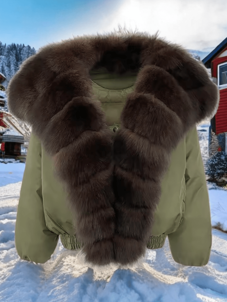 Kurtka z futra lisa naturalnego bomberka khaki, SAGA - 2 - LEU