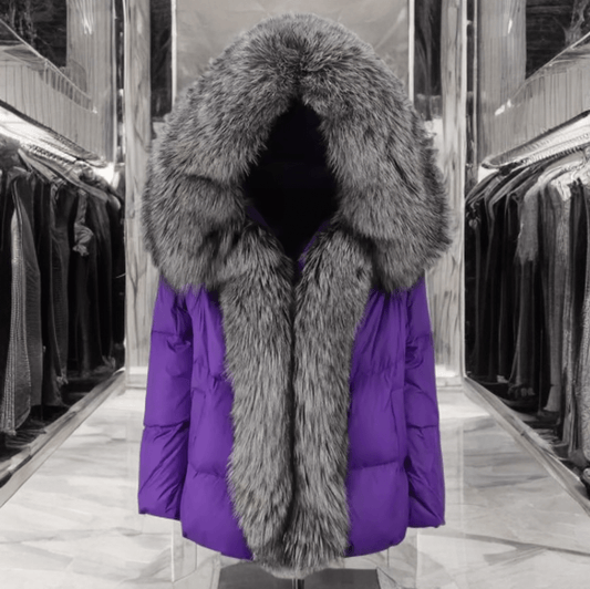 Kurtka z futra lisa naturalnego fiolet, VALETINES - LEU