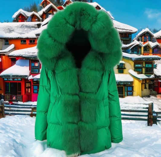 Kurtka z futra lisa naturalnego zieleń ,VALETINES - LEU