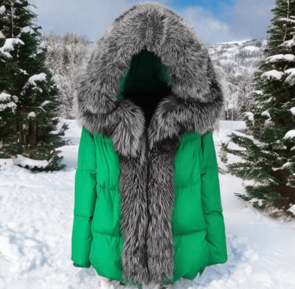 Kurtka z futra lisa naturalnego zielona, VALETINES - LEU