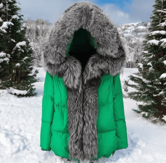 Kurtka z futra lisa naturalnego zielona, VALETINES - LEU