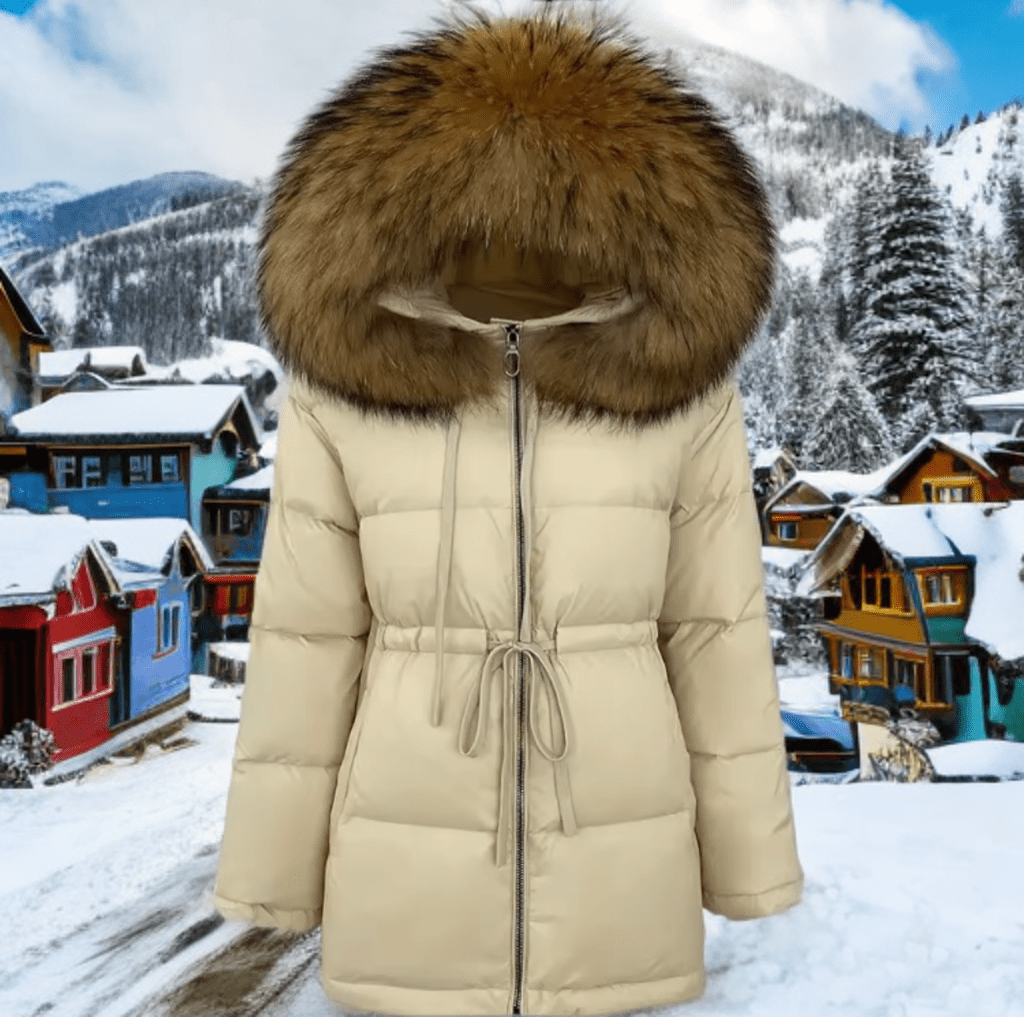 Kurtka z futrem jenota naturalnego beżowa, SHIRA - 3 - LEU