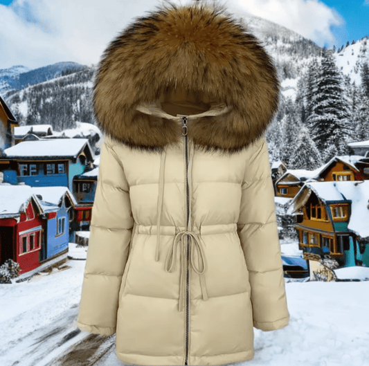 Kurtka z futrem jenota naturalnego beżowa, SHIRA - 3 - LEU